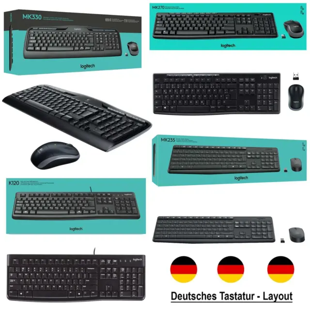 Logitech Funk QWERTZ Tastatur + Wireless Maus SET Keyboard Mouse USB Kabel PC