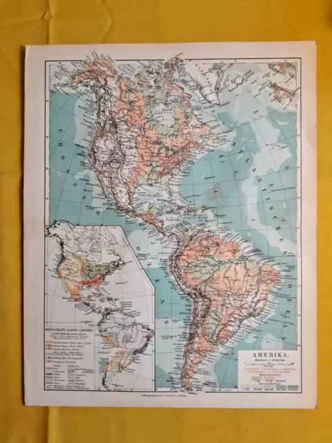 1928 AMERICA Vintage MAP North South Central ORIGINAL 11.5 x 9.5 Color C10-7