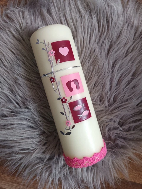 Taufkerze, Kommunionskerze Mädchen pink rosa Neu
