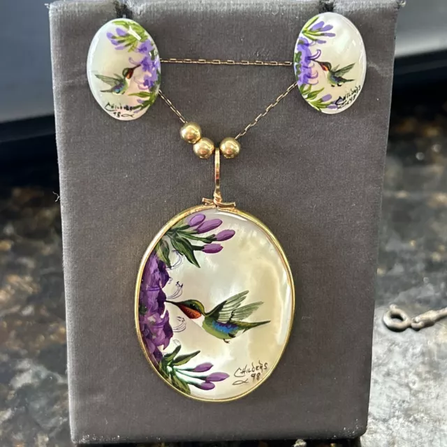 Childers Hand Painted MOP Earring And Pendant