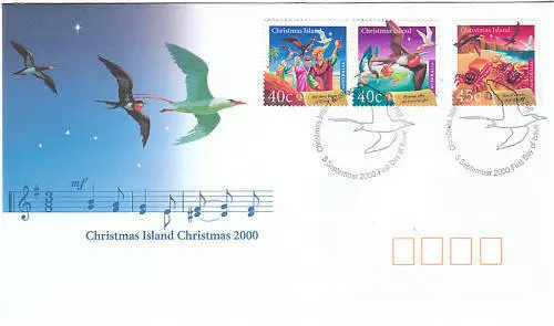 2000 FDC Christmas Island. Christmas. "Frigate bird" postmark.