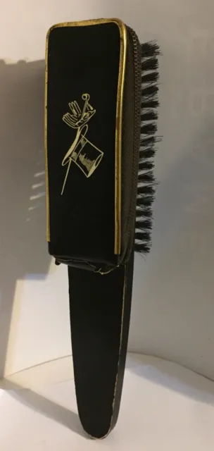 Vintage Austrian Black Ground Leather Case Travel Set With Clothes Brush Austria