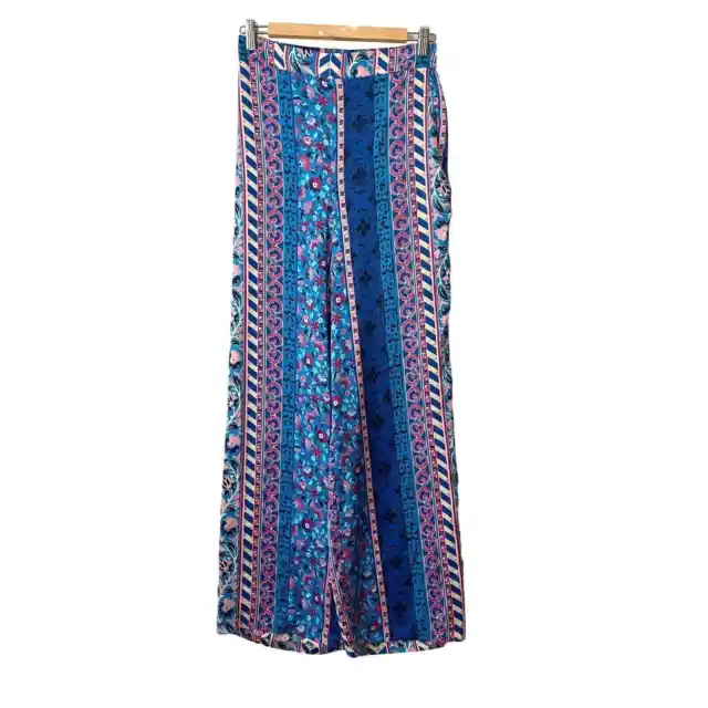 ZARA BLUE FLORAL Patchwork Print Palazzo Wide Leg High Rise Trousers XS  $25.33 - PicClick