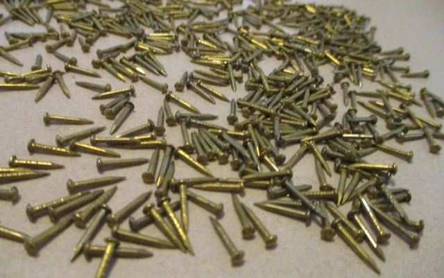 125  Vintage 3/8" X #18, Solid Brass Brad Nails, Round Dome Head Escutcheon Pins 2