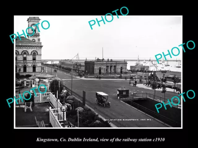 OLD LARGE HISTORIC PHOTO OF KINGSTOWN DUBLIN IRELAND THE RAILWAY STATION c1910