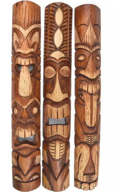 3 Tiki Masken aus Holz 100cm Wandmasken Tiki Hawaii Holzmasken Wandmaske Maske