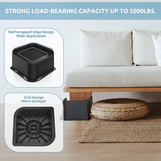 BED RISERS 3 Inch Heavy Duty, 4.8x4.8In Wide Opening Furniture Risers ...