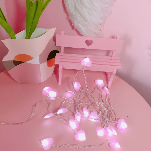 Pink Led Heartlight PINK HEART SHAPE Light Strings 20 LED Lamp Strings Battery Powered for ...
