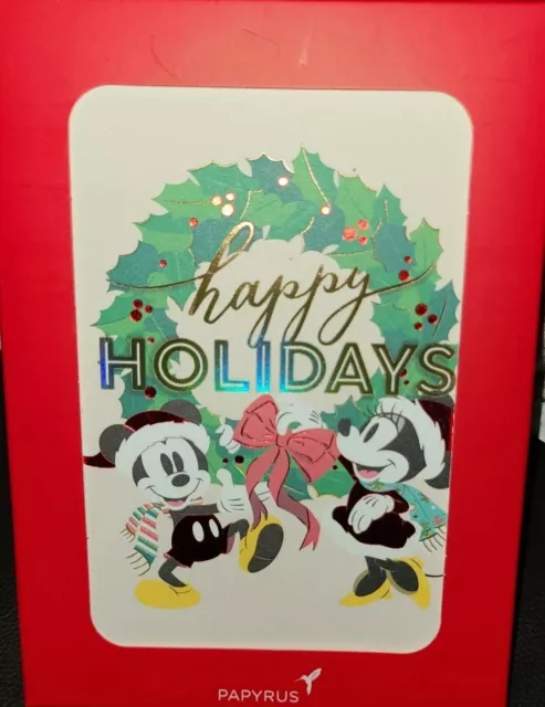 14 PCS PAPYRUS DISNEY Boxed Christmas Cards Disney Mickey & Minnie Mouse Wreath