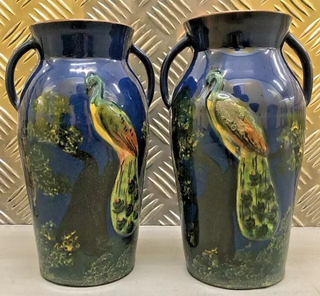 2 x Antique / Vintage Early to Mid Century Pottery Glaze Urn Vase, Vases, Pair