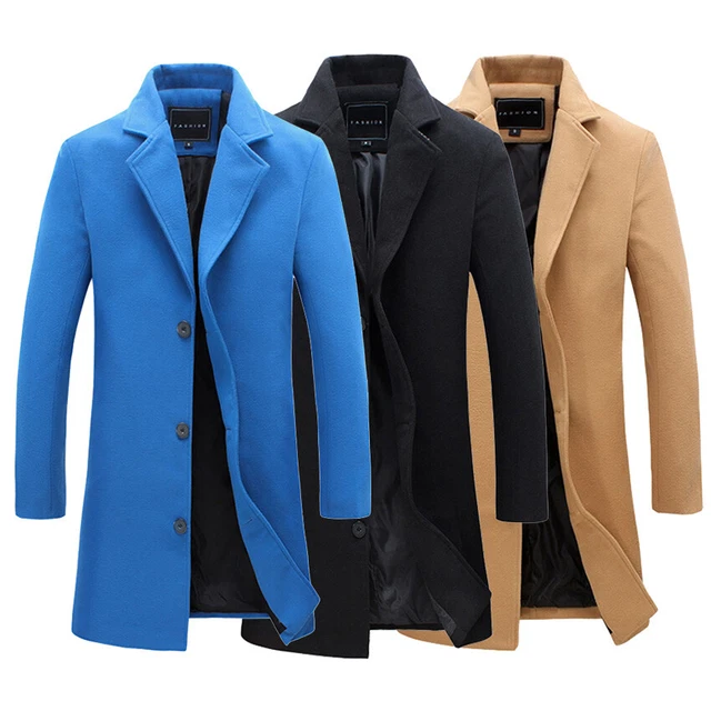 Men Winter Warm Formal Trench Coat Long Jacket Smart Work Tops Outwear Overcoat