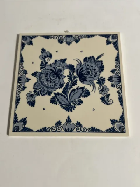 Delft Blue Tile Hand Painted Holland White & Blue Flowers Beautiful