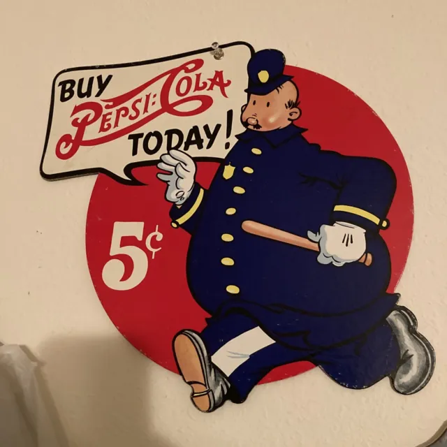 Vintage Pepsi Cola Cops Pop Soda Heavy Cardboard Sign Pepsi Pete 13”x13”