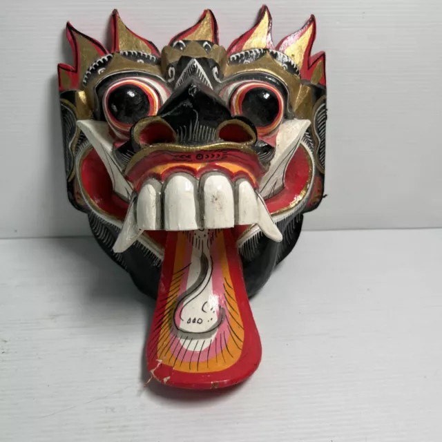 Balinese Wooden Mask Black Rangda Hand Carved Indonesia Mythology Wall Hanging