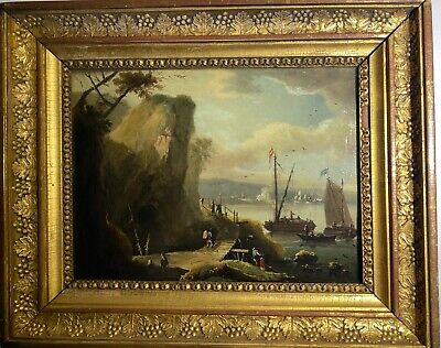 Italian school (19th century) - View of a port - oil painting on panel