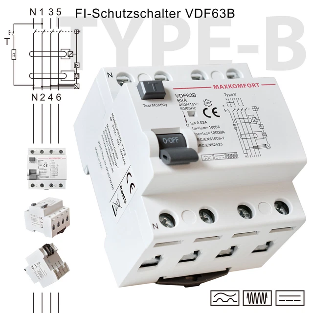 Siemens allstromsensitiv 5SM3346-4 FI-Schutzschalter 63A 30mA 0,03A Typ-B 4-pol Siemens allstromsensitiv 5SM3346-4 FI-Schutzschalter 63A 30mA 0,03A Typ-B 4-pol