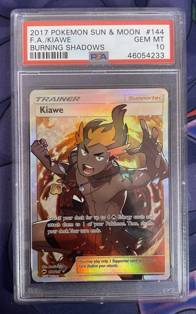 PSA 10 Kiawe Full Art Trainer Holo 2017 Sun Moon Burning Shadows 144/147 Pokemon