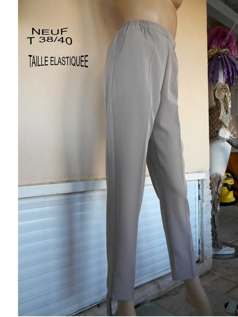Pantalon Habillé Gris - Taille 40/42 - 53% Laine - Bas étroit - Taille élastiquée - Neuf