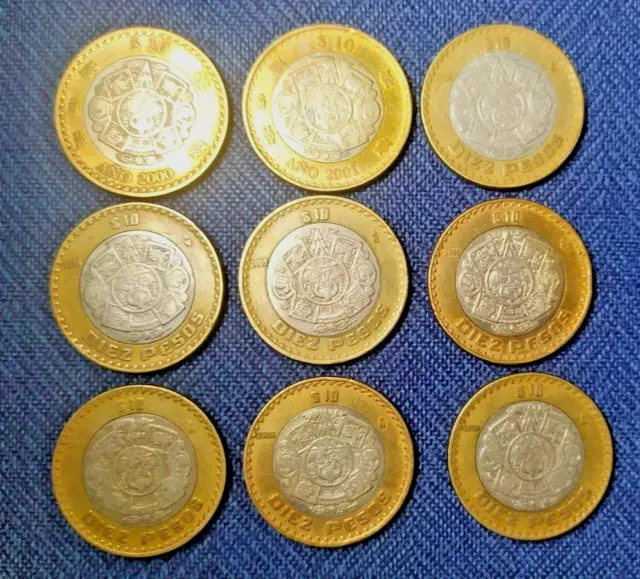 Monedas Escazas $10 Pesos 2000 Y 2001 Cambio De Milenio  + 7 Monedas