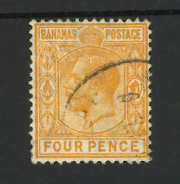 M3414 Bahamas 1912 SG85 - 4d orange yellow, wmk Multi Crown CA, perf 14.