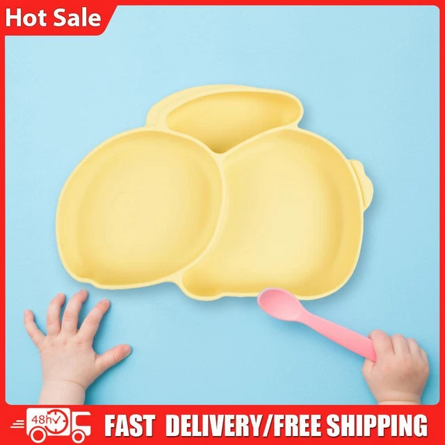 Cartoon Children Dishes Cute Silicone Baby Feeding Dishes Baby Cutlery (Yellow)