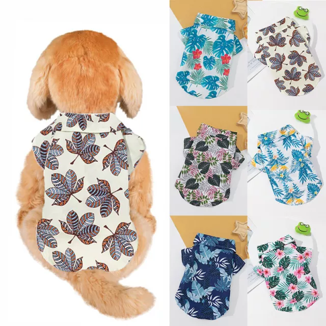 Hund Kleidung Haustier Hawaii Bedruckt T-Shirt Kurzärmelig Shirt Weste Jacke #