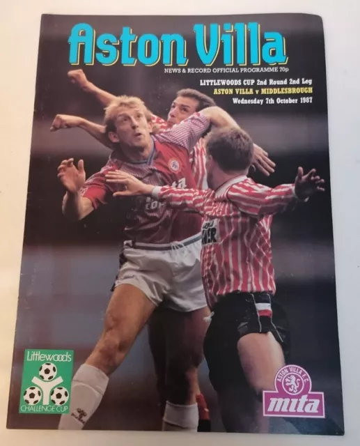 PROGRAMME - First Division Aston Villa Vs Middlesbrough Weds 7th Oct 1987