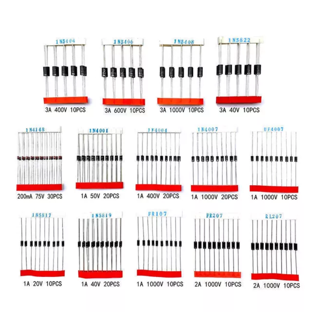 200PCS Fast Switching Schottky Diode Assorted Kit 1N4001 1N4004 1N4007 1N5408