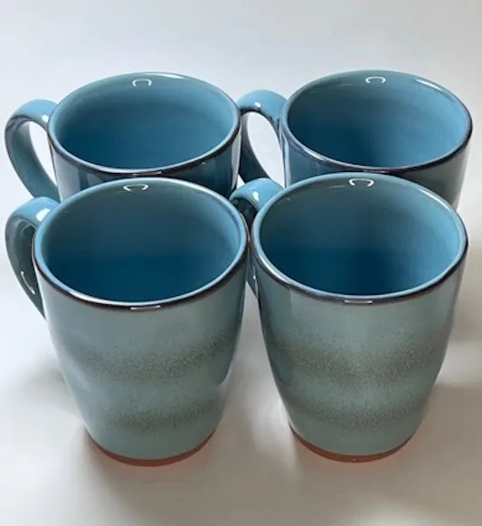 Sango 4934 Nova Blue 8oz Stoneware Coffee / Beverage Cups / Mugs /Red Base