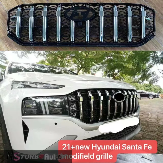 Front Upper Grille Mesh Grill Bar Vent Trim Fits for Hyundai Santa Fe 2021-2023