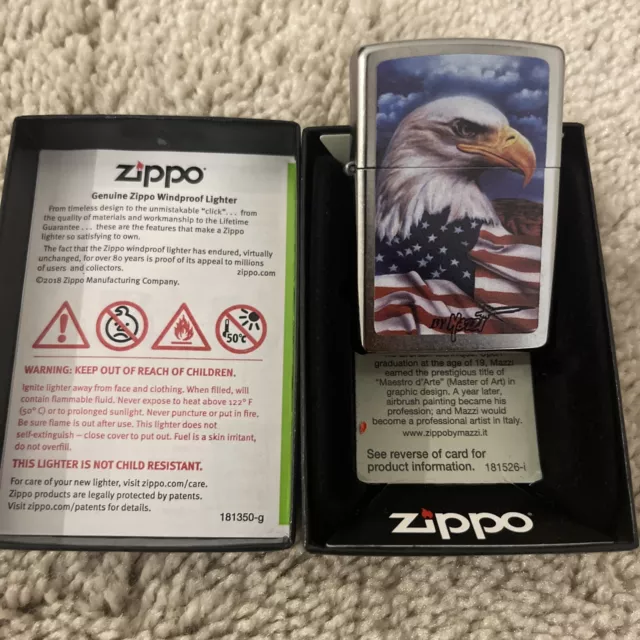 Zippo Lighter Mazzi Bald Eagle American Flag Freedom Watch  New In Box