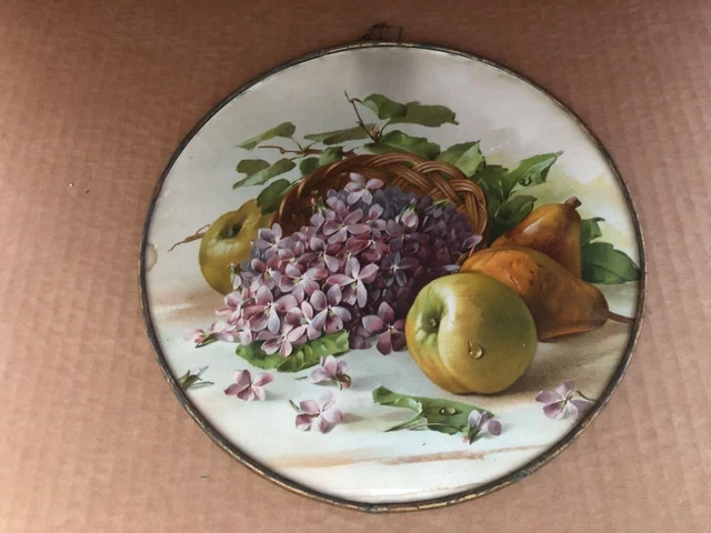 Vintage GERMANY FLUE COVER Flowers Fruit Print apple pears violets #1