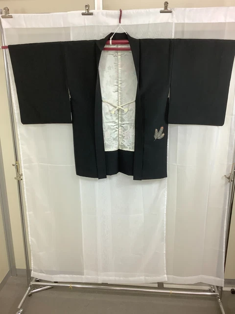 Japanese Vintage Kimono Haori Jacket SILK Front strap embroidery Height31.88inch
