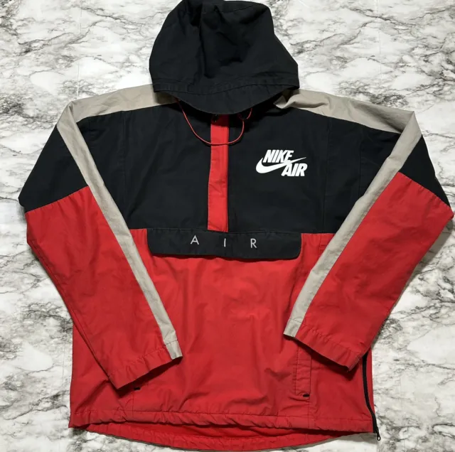 Nike Air Heritage Men's Jacket Size M Black Red Half Zip Pullover 547099-657