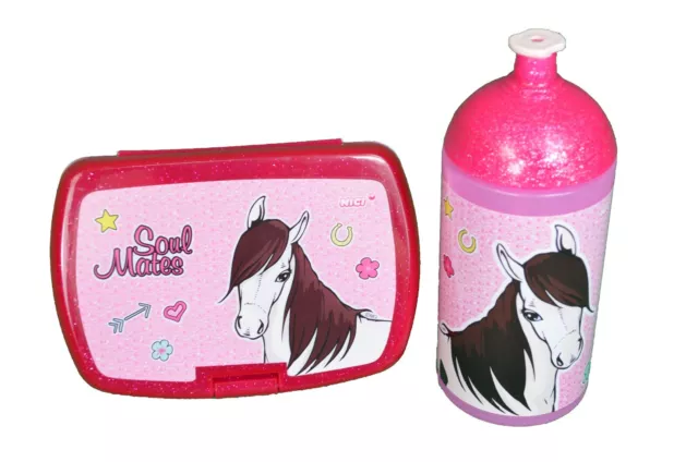 Nici Horses Set Brotdose Trinkflasche rosa pink Pferde Schule KiTa