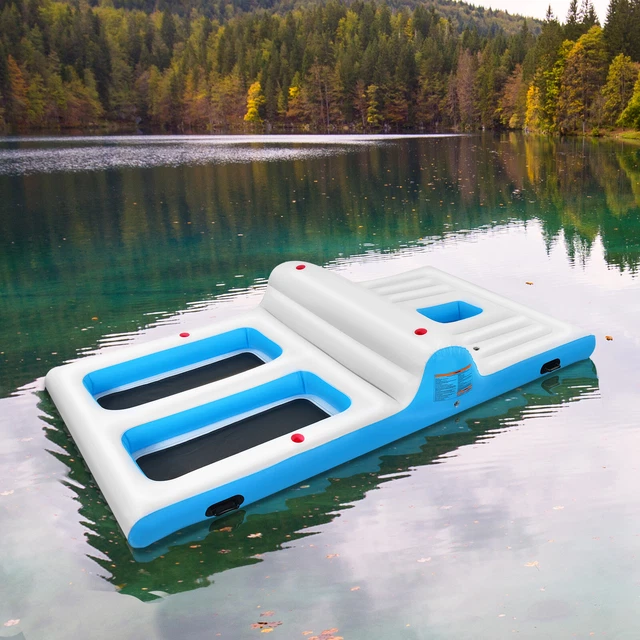 INFLATABLE FLOATING ISLAND Giant Float Raft W/ Electric Pump for 4-6 ...