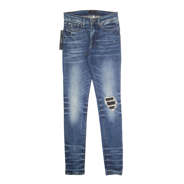 Jeans AMIRI effetto invecchiato blu denim sottili pietra skinny lavati W30 L31