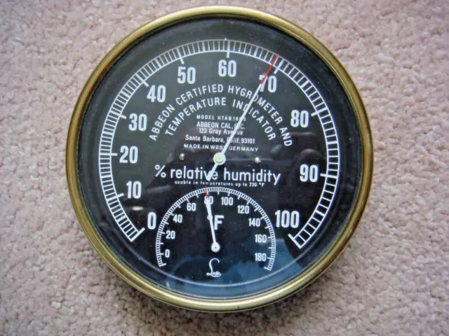 Vintage Abbeon Certified Hygrometer and Temperature Indicator Gauge HTAB169B