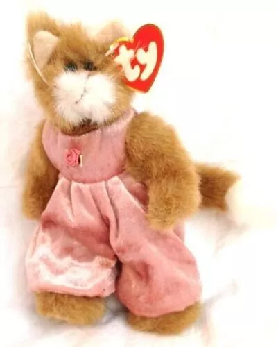 1993 Ty Attic Treasures Plush Jointed Cat Pouncer Pink Velvet Stuffed Toy NWT