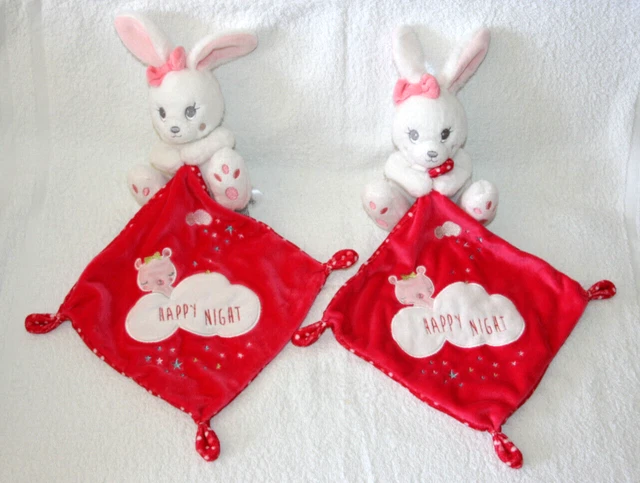Simba Toys 2 Doudou Lapin Blanc Mouchoir Rose Happy Night Etoiles Neuf