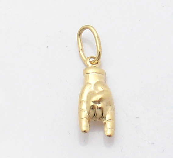 10KT Gelbgold 3D Italienisch Mano Cornuto Handsymbol Glück