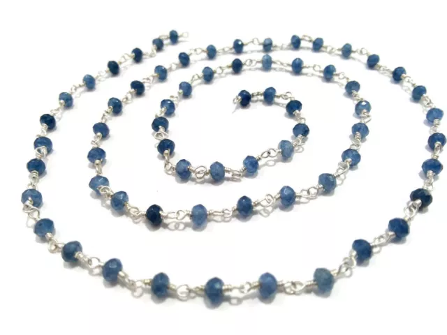 iolite Chalcedony Rondelle 4-4.5mm Beads, 10 Feet Rosary Chain Silver Wire