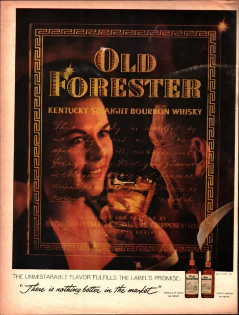 1965 Old Forester Kentucky straight bourbon whiskey  cocktails glass vintage ad