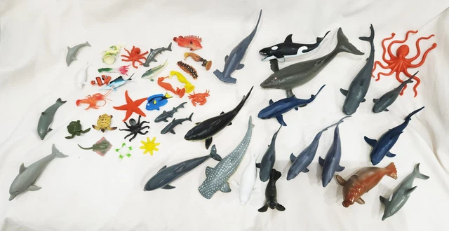 Lot Of 46 Sea Ocean Animals Sharks Whale Dolphin Seal Manatee Pvc Toy Figures