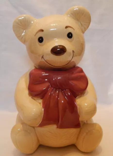 Metlox Brown Bear with Red Bow Teddy Bear Collectible Ceramic Cookie Jar Vintage