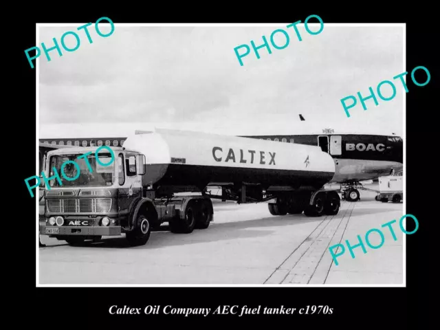 OLD POSTCARD SIZE PHOTO OF CALTEX OIL COMPANY FUEL TANKER c1970s AEC TRUCK