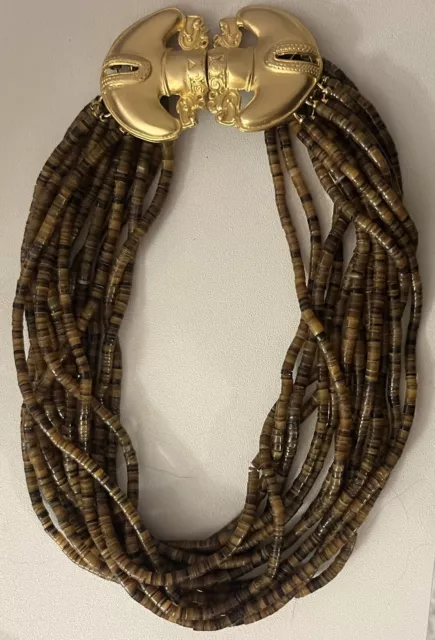 Kenneth Lane 14 Strand w/ Brushed Gold Tone Ornate Etruscan Clasp 16”