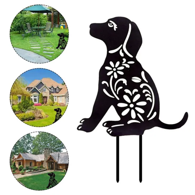 Puppy Dog w/ Butterfly Floral Cutout Metal Shadow Silhouette Garden Stake