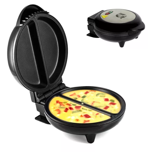 750W Electric Kitchen Non Stick Omelette Maker Egg Cooker Black With Silver Top