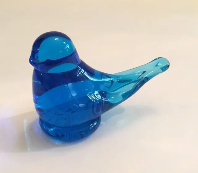 Grandma's Art Glass BLUE BIRD Paperweight Signed Ron Ray 1988 4" Long Arkansas
